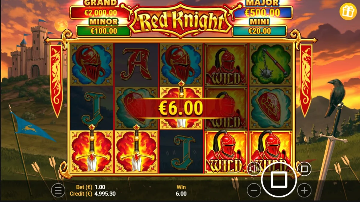 Interface do slot Red Knight com temática medieval e elementos de fogo