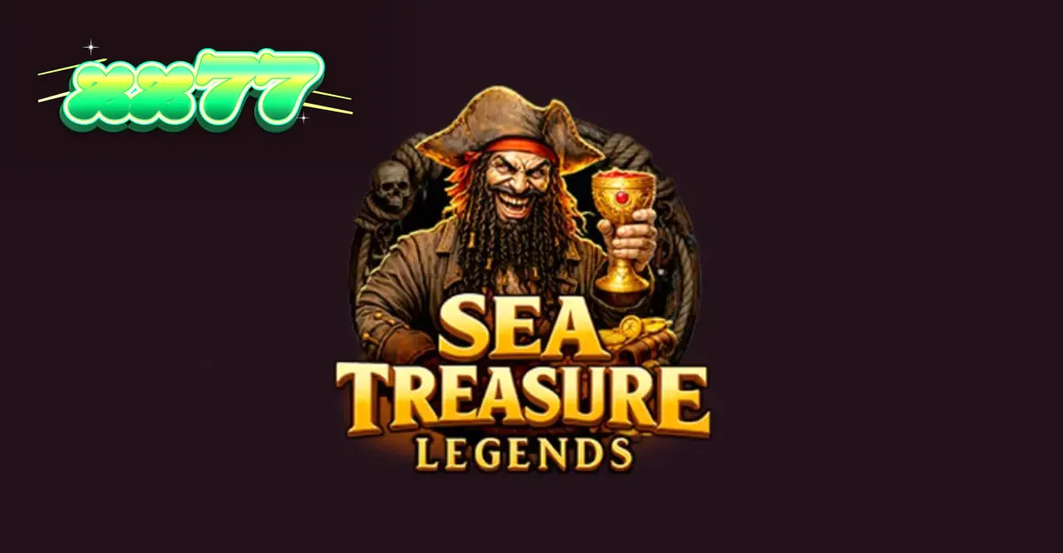 Interface do jogo Sea Treasures Legend com tema de piratas e tesouros.